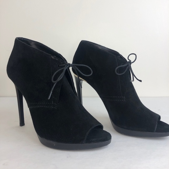 Burberry black suede peep-toe ankle boots 37.5 - Picture 2 of 11